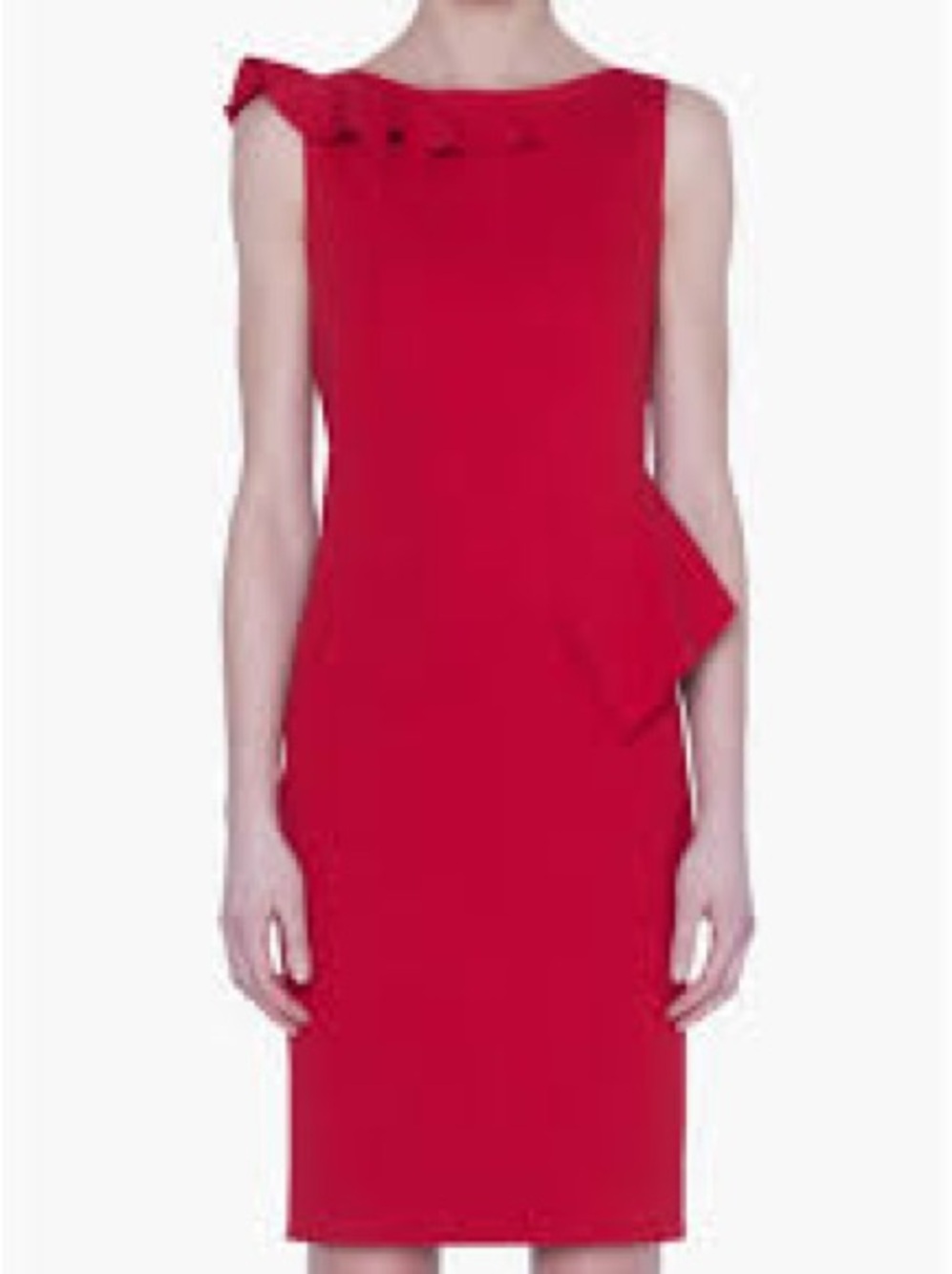 Akris Punto Red Sleeveless Peplum Ruffle Sheath Dress Sz 10